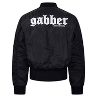 Bomber Jacket 100% Hardcore Gabber – czarna, widok tyłu z haftem Gabber