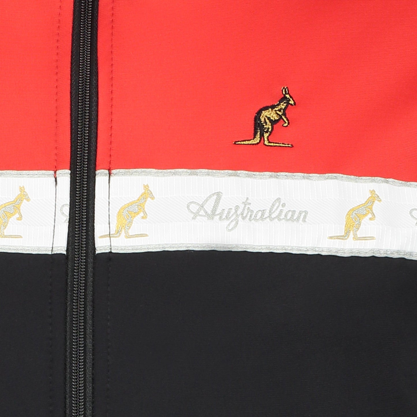 Australian Duo Jacket Black Bright Red with White Tape – Track Jacket hardcore / gabber | TrueHardcoreStore