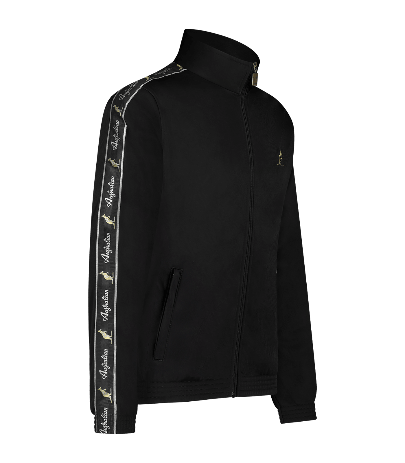 Australian Fitted Jacket Black with Big Logo and Black Tape – Track Jacket hardcore / gabber | TrueHardcoreStore